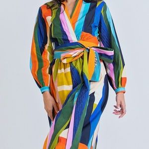 Colorful Mosaic Wrap Maxi Dress, Sz Medium